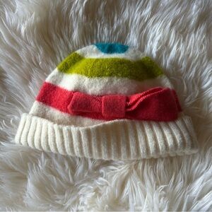 Kate Spade Striped Toddler Wool Beanie with Red Bow